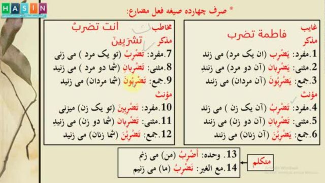 آموزش صرف عربی | درس بیست و دوم : فعل مضارع (3)