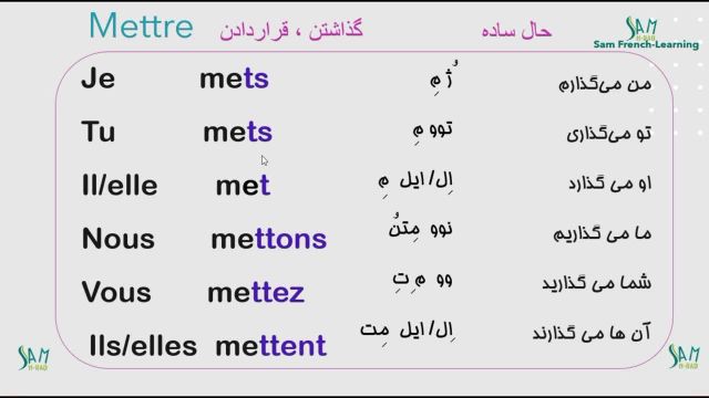 آموزش گرامر زبان فرانسه | صرف حال ساده و گذشته با مثال | فعل گذاشتن (Metrre)
