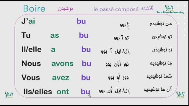 آموزش گرامر زبان فرانسه | صرف زمان حال ساده و گذشته فعل نوشیدن (Boire)