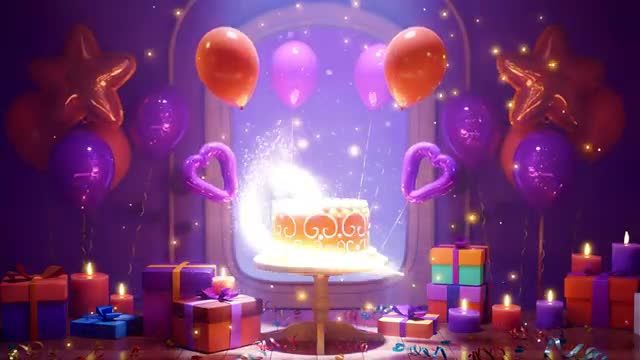 انیمیشن آهنگ "تولدت مبارک" با کیک تولد و افکت های جشن | 60FPS 4K