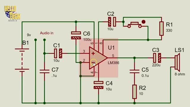 آموزش ساخت مدار آمپلیفایر با آی سی lm386