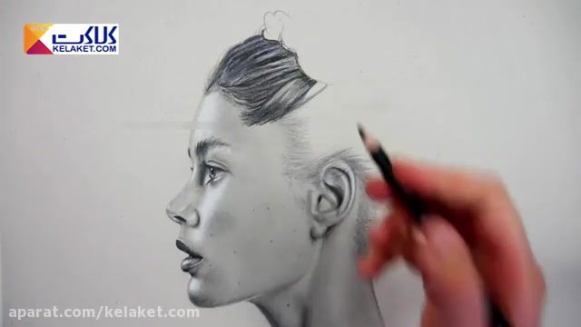 آموزش نقاشی مداد سیاه: طرح زیبا نیمرخ یک خانم
