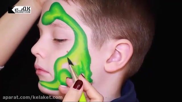آموزشی نقاشی روی صورت کودکان: کشیدن طرح دایناسور برای پسر بچه ها