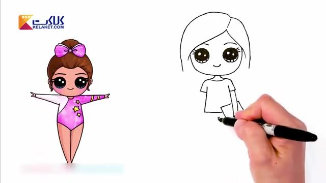 آموزش نقاشی برای کودکان با کشیدن یک دخترک خوشگل و بامزه با وسایل مدرسه اش