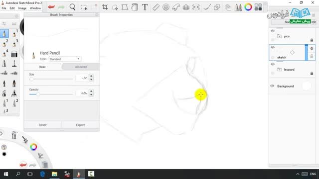 ‫نرم افزار SketchBook Pro برای طراحی آناتومی حیوانات-درس 2: ترسیم حیوانات- بخش 3: پلنگ  (ب)‬‎