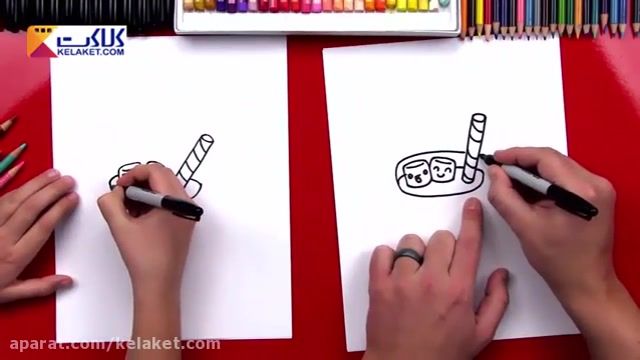 آموزش نقاشی به کودک: کشیدن یک لیوان انیمیشنی که داخل آن هات چاکلت ریخته شده