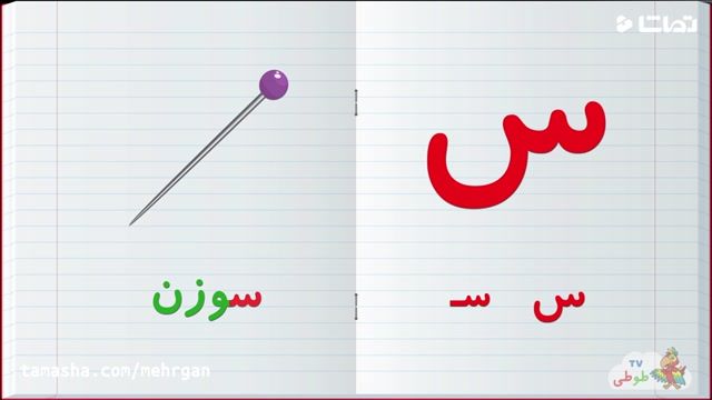 آموزش حروف الفبای فارسی و یاد دادن حرف س در کنار کلمات و تصاویر برای کودکان 