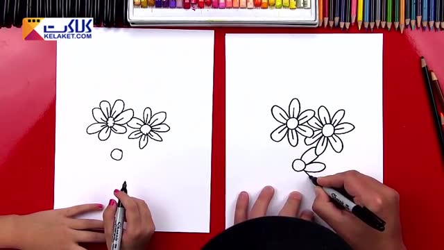 آموزش آسان نقاشی برای کودکان: کشیدن و رنگ آمیزی یک دسته گل زیبا