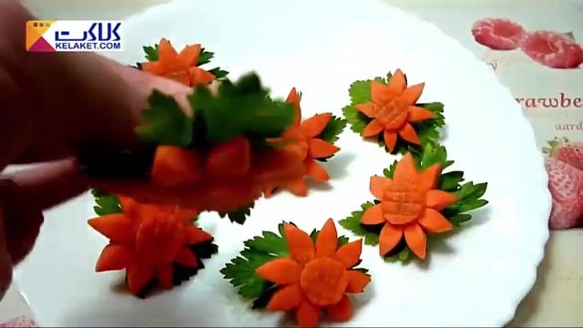 آموزش هنر سفره آرایی و تزیین هویج و سبزی جعفری به شکل یک دسته گل