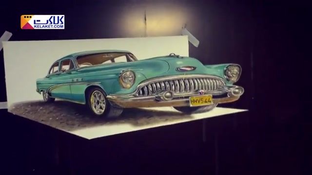 آموزش نقاشی 3بعدی با کشیدن طرحی فوق العاده زیبا از یک ماشین کلاسیک کوبایی 