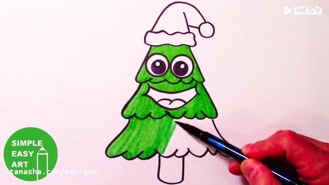 آموزش نقاشی برای کودکان با کشیدن درخت کریسمس 