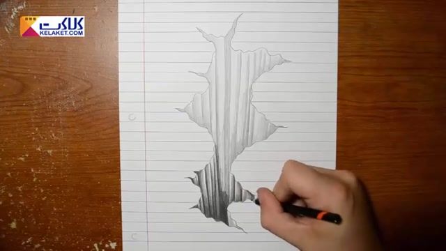 نقاشی کردن تصویر شکاف زمین بصورت 3بعدی با مداد 