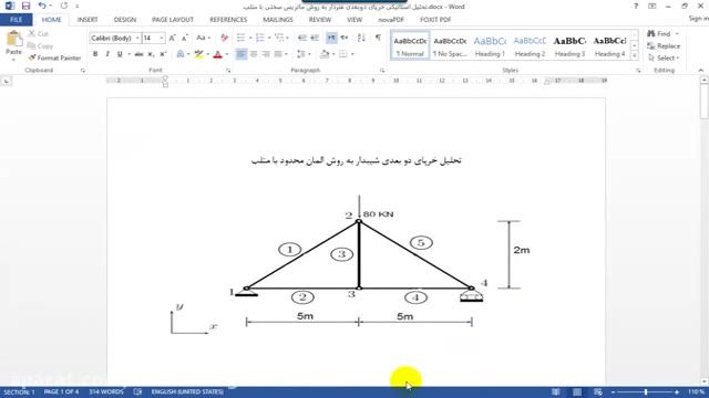 ‫تحلیل خرپای دو بعدی شیبدار به روش المان محدود با متلب‬‎