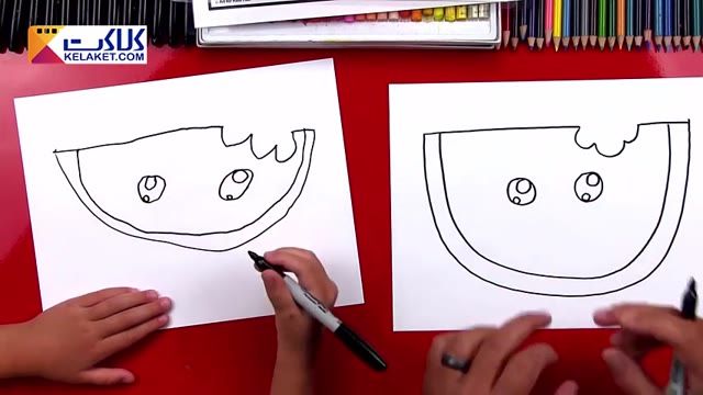 آموزش آسان نقاشی کردن یک قاچ هندوانه برای کودکان 