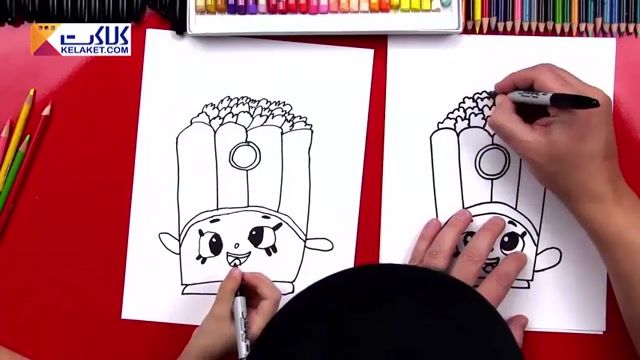 آموزش گام به گام نقاشی کردن با کودکان و کشیدن شخصیت کارتونی پاپی کورن
