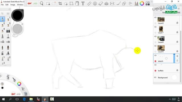 ‫نرم افزارSketchBook Proبرای طراحی آناتومی حیوانات-درس 2: ترسیم حیوانات- بخش 5:گاو وحشی (ب)‬‎