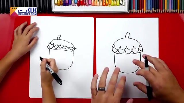 آموزش نقاشی کردن طرح کارتونی بلوط بهمراه رنگ آمیزی کردن آن برای خردسالان 