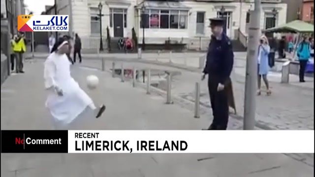 ویدیویی دیدنی ازحرکات نمایشی باتوپ بین یک راهبه و مامور پلیس در شهر لیمرک ایرلند