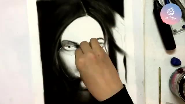 ‫طراحی چهره با زغال - charcoal drawing‬‎