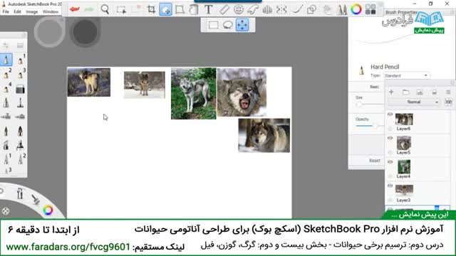 ‫نرم افزار SketchBook Pro برای طراحی آناتومی حیوانات-درس 2:ترسیم حیوانات- بخش 22: گرگ و..‬‎
