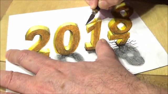 آموزش نقاشی کردن عدد 2018 به شکل 3بعدی 