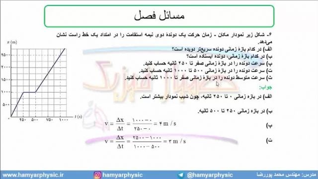 جلسه 13 فیزیک دوازدهم-حرکت شناسی، حل مسیله 6 آخر فصل 1 - مدرس محمد پوررضا