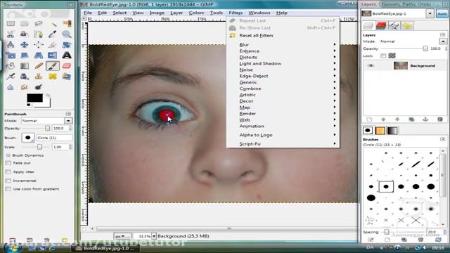 آموزش رایگان ویرایش عکس با گیمپ (Gimp) - درس 74 - فیلتر قرمزی چشم Red eye filter