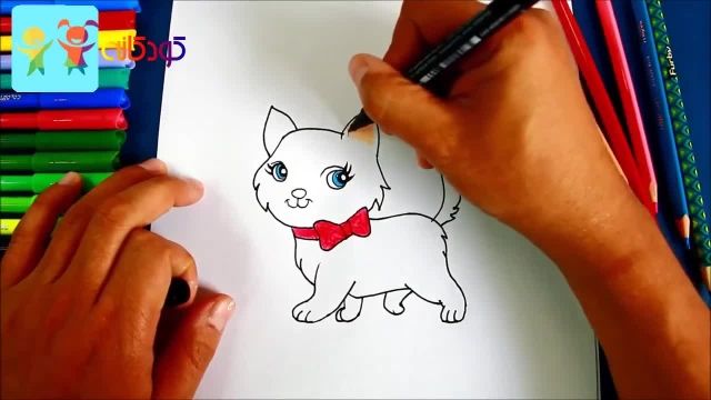 آموزش آسان رنگ آمیزی و نقاشی یک گربه ملوس و زیبا برای کودکان