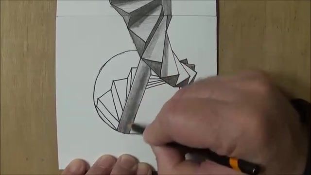 آموزش کشیدن طرحی سه بعدی از یک راه پله مارپیچ 
