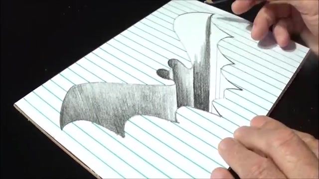 خودآموز طراحی کردن 3بعدی خفاش بر روی کاغذ 