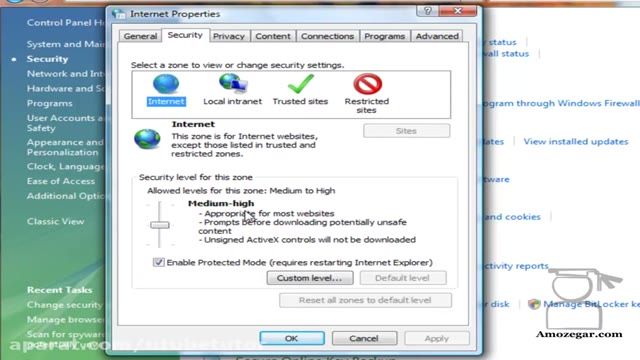 آموزش جامع ویندوز ویستا (Windows Vista) -درس25 - تنظیمات امنیتی اینترنت اکسپلورر