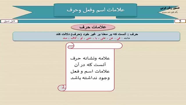 آموزش کامل دستور زبان عربی - درس 5  - علامات حرف  در زبان عربی