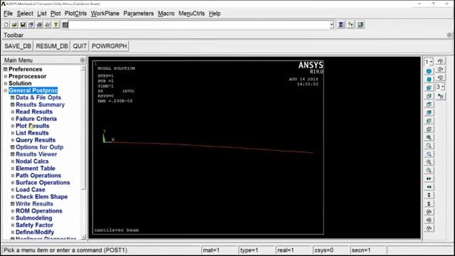 تغییر شکل تیر در اثر وزن خود در نرم افزار ANSYS APDL