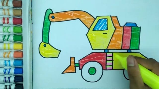 آموزش نقاشی به کودکان - طراحی بیل مکانیکی 