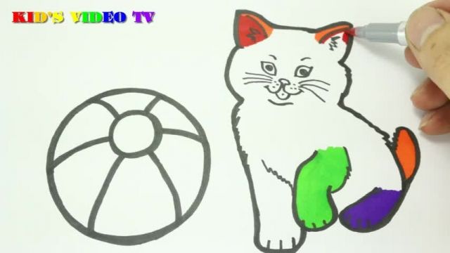 آموزش نقاشی به کودکان - طراحی گربه و توپ