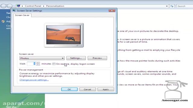 آموزش جامع ویندوز ویستا (Windows Vista) - درس 17 - محافظ صفحه نمایش Screen saver