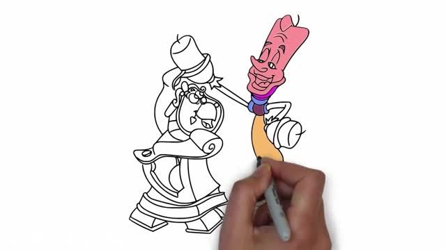 آموزش ساده نقاشی شخصیت‌های کارتونی دیو و دلبر به کودکان