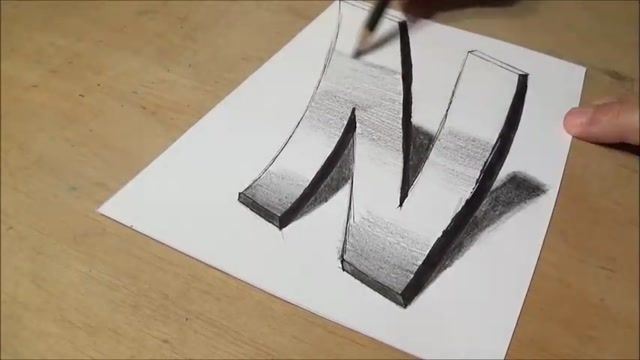 آموزش طراحی کردن 3بعدی حرف N بر روی صفحه کاغذ 