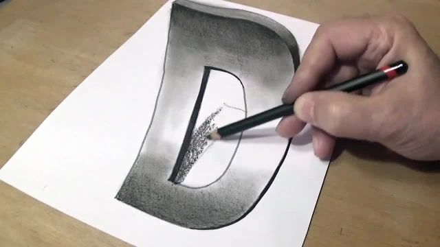 آموزش نقاشی سه بعدی حرف D با جزییات