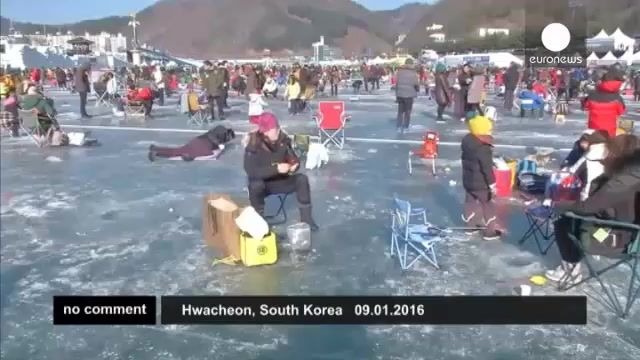 برگزاری جشنواره معروف سانچیونیو درکره جنوبی   - صیدماهی قزل آلا ازدریاچه یخ زده