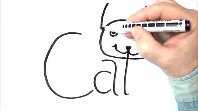 آموزش نقاشی کشیدن یک گربه با نوشتن کلمه cat 
