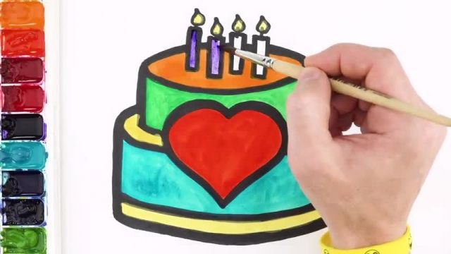آموزش نقاشی به کودکان - کشیدن کیک تولد دو طبقه 