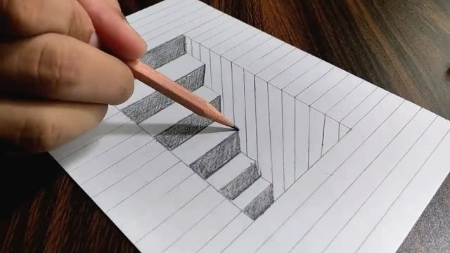 آموزش نقاشی 3بعدی پله بصورت خیلی ساده برای کودکان