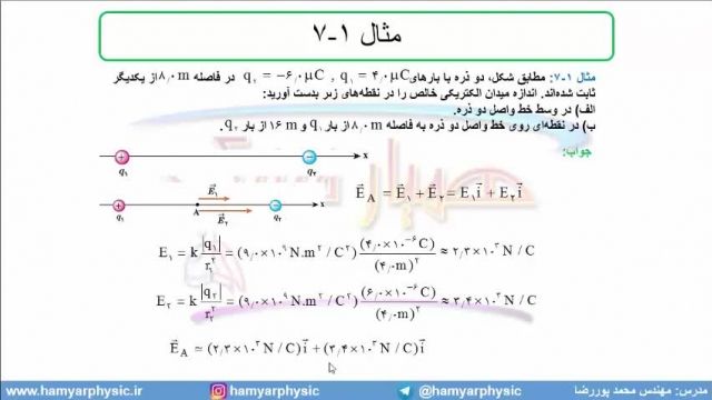 جلسه 34 فیزیک یازدهم-میدان الکتریکی 4 حل مثال 3- مدرس محمد پوررضا