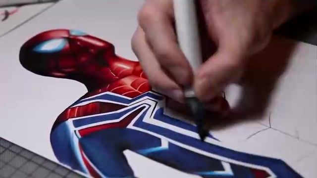 فیلم تایم لپس نقاشی کردن اسپایدرمن و رنگ آمیزی آن با مداد رنگی 