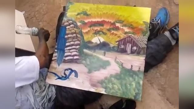 یک ویدیو از نقاشی که بدون قلمو و تنها با کمک انگشتان دست نقاشی کنید