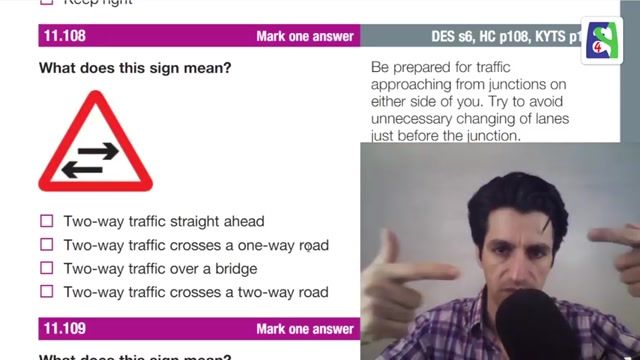 آموزش آزمون آیین نامه رانندگی درانگلستان-توضیح پرسش101تا110بخش علایم راه،ترافیک