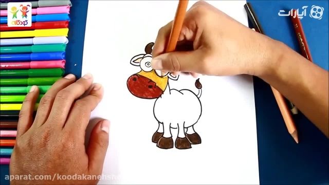 دانلود آموزش نقاشی کودکانه با زبان فارسی - گاو شاخدار تنبل